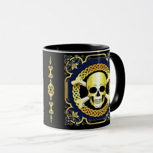 Mug Tronçons du crâne celtique/or design/noir/bleu