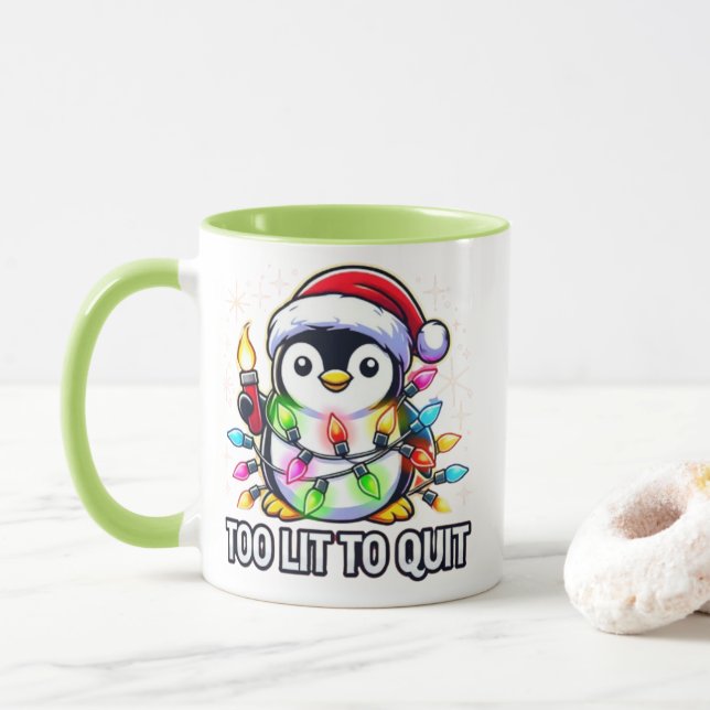 Mug Trop de lumière pour arrêter le pingouin de Noël (Avec donut)