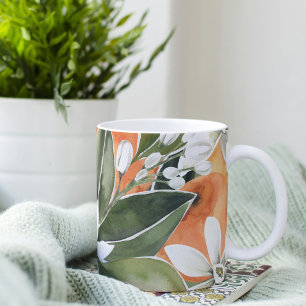 Mug Tropcal Orange & Flowers Watercolor Pattern