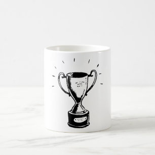 Mug Trophée Dessiné à la Main Rétro Noir et Blanc Réco