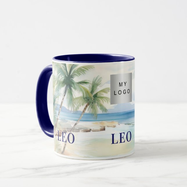 Mug Tropical beach palm trees name business logo (Devant gauche)