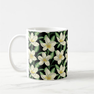 Mug Tropical continu motif fleurs blanches feuille ver