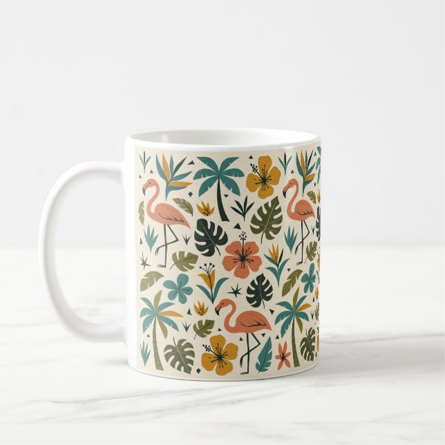 Mug Tropical Flamingo and Palm Tree Pattern (Gauche)