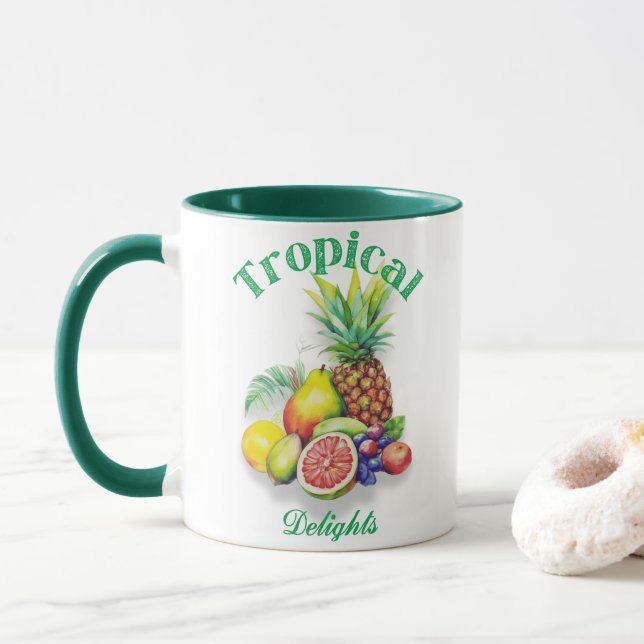 Mug Tropical Fruit Collage on white (Avec donut)