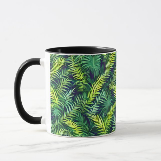 Mug Tropical Green Leaf Fern Motif (Gauche)
