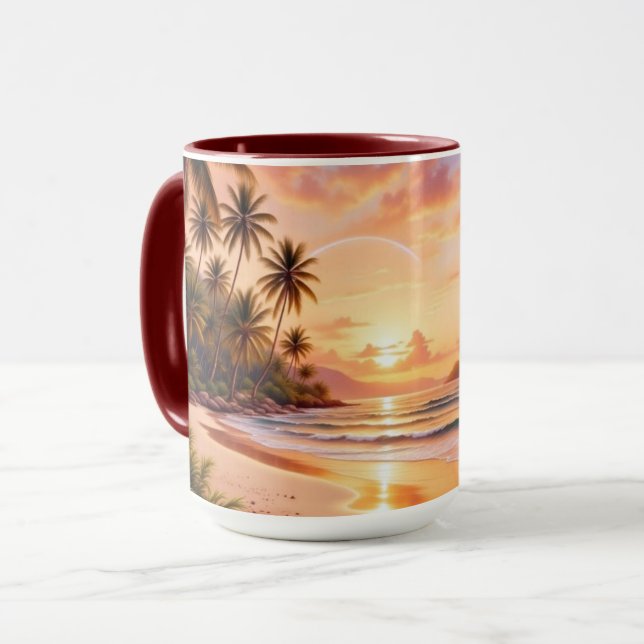 Mug Tropical Island Paradise & Sunset Vibrant Rainbow (Devant gauche)