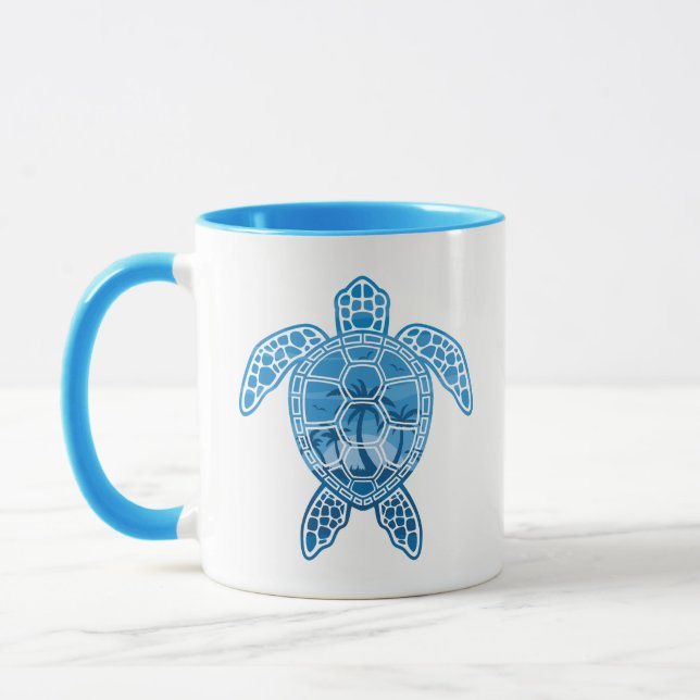 Mug Tropical Island Sea Turtle Design en bleu (Gauche)