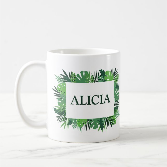 Mug Tropical jungle palm feuille nom personnalisé (Gauche)