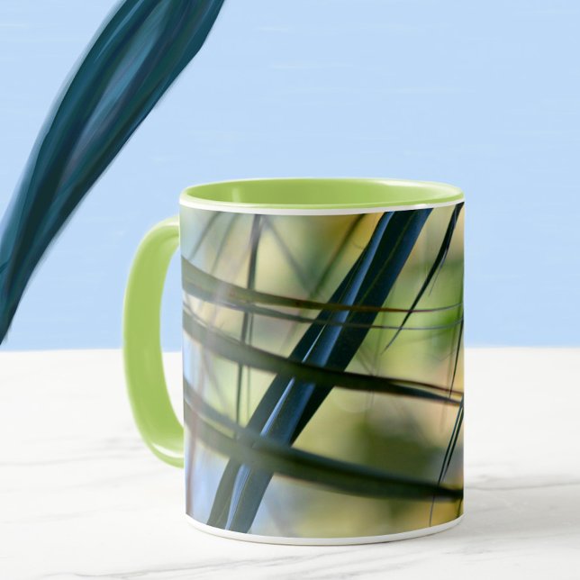 Mug Tropical Palm Fronds Abstrait bleu vert jaune (Créateur téléchargé)