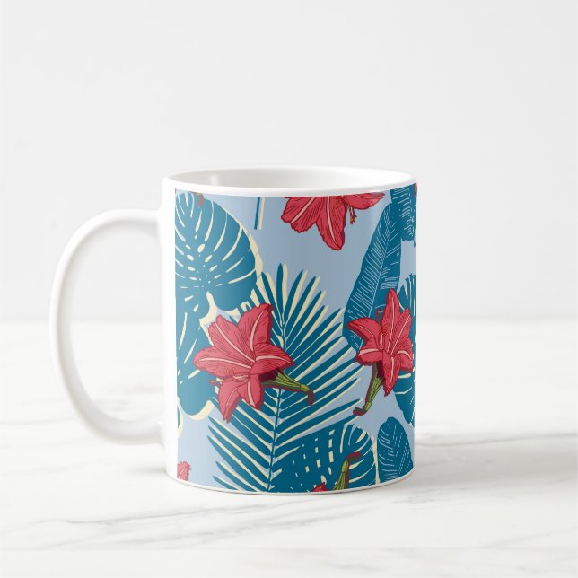 Mug Tropical Palm sans couture feuille bleu motif (Gauche)
