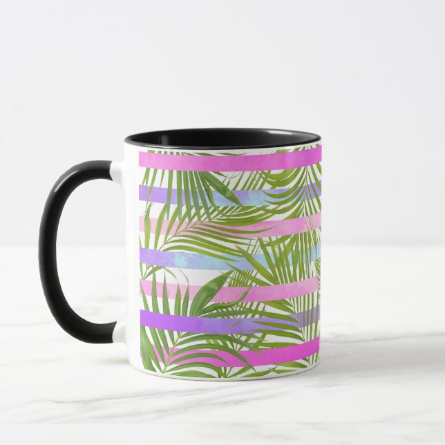 Mug Tropical palm trees rodern pink violet stripes (Gauche)