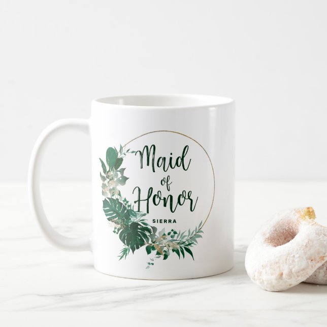 Mug Tropical Palms Gold Circle Maid of Honor (Avec donut)