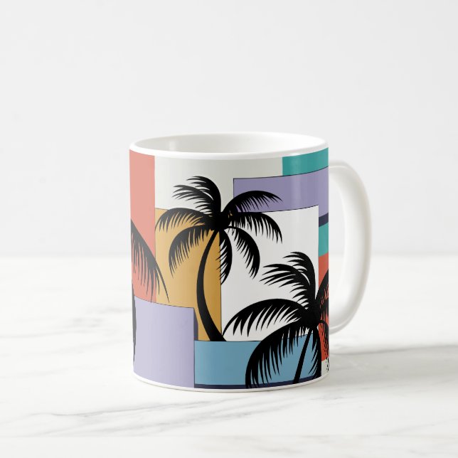 Mug Tropical Palms on Geometric Sunset Background (Devant droit)