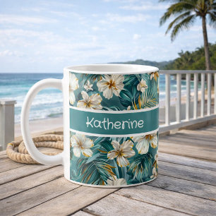Mug Tropical personnalisé Fleur de Hibiscus sarcelle
