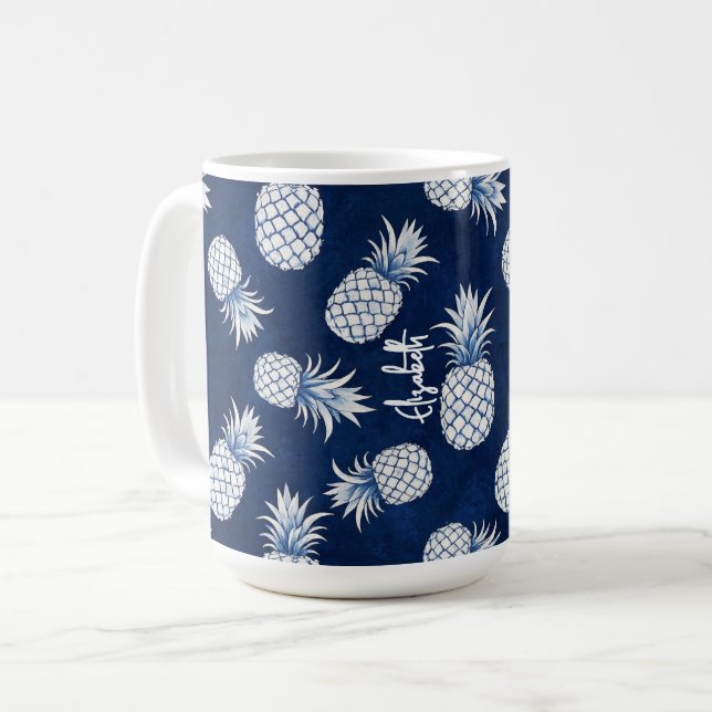 Mug Tropical Pineapple with Name – Watercolor Style (Devant gauche)