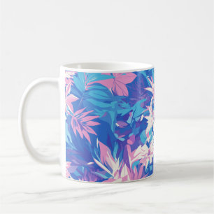 Mug 🌺 Tropical Pink & Blue Floral Pattern - Fresh & V