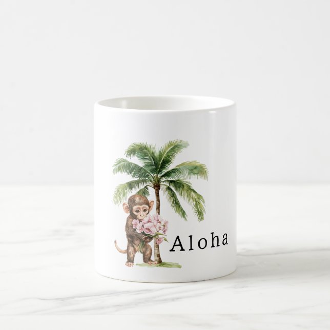 Mug Tropical Pink Orchid Flowers Monkey Aloha (Centre)