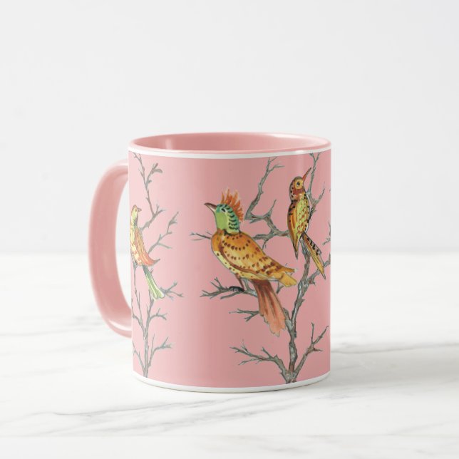 Mug Tropical Rose Birds Branches Chinoiserie Pretty (Devant gauche)
