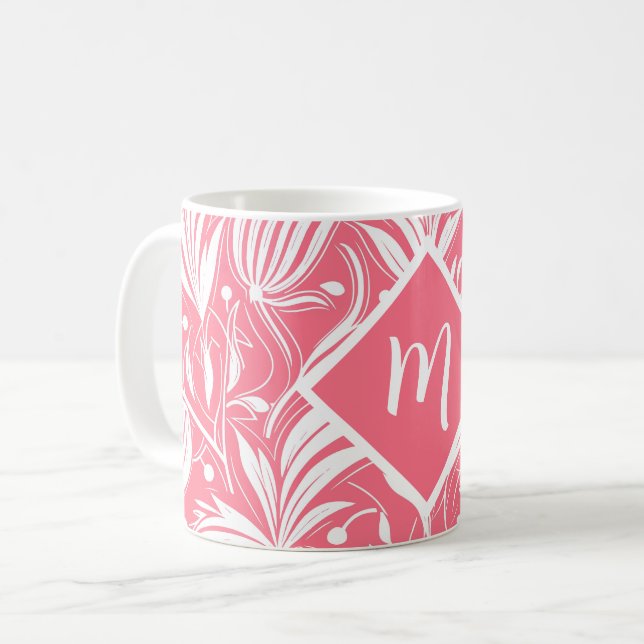 Mug Tropical rose floral motif diamant Monogramme (Devant gauche)