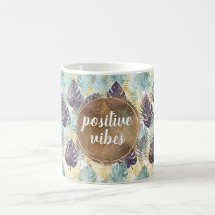 Mug Tropical Violet Vert Or Feuilles Vibrations Positi