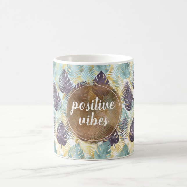 Mug Tropical Violet Vert Or Feuilles Vibrations Positi (Centre)