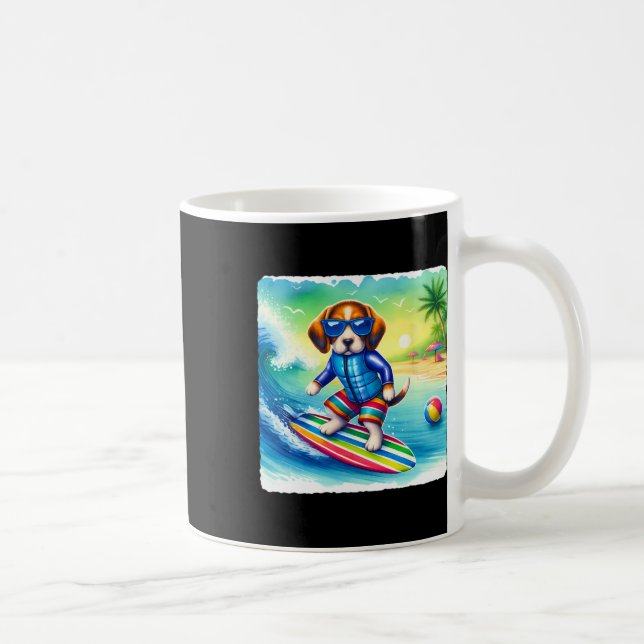 Mug Trottinette Beagle en gilet de sécurité sur vague. (Droite)
