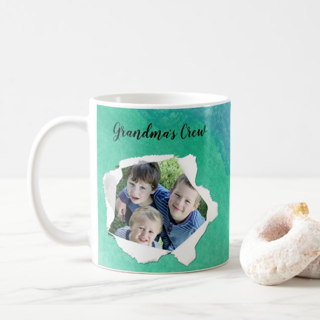 Mug Trou de papier personnalisé Photo bleu Aquarelle v (Avec donut)