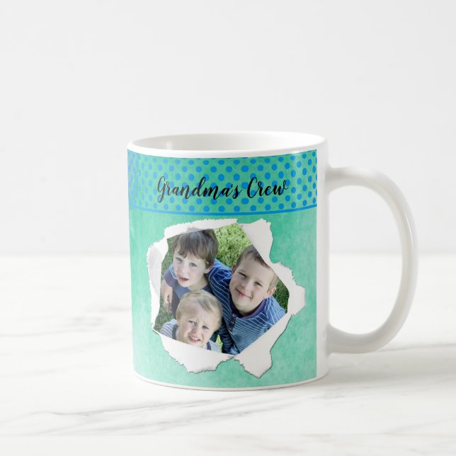 Mug Trou de papier personnalisé Photo Modèle bleu vert (Droite)