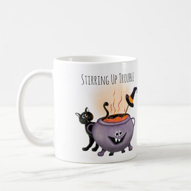 Mug Trouble d'allumage Chat noir et sorcière Halloween (Gauche)