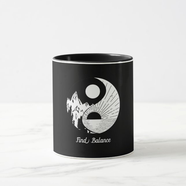 Mug Trouver l'équilibre Zen Yin Yang Noir Blanc (Centre)