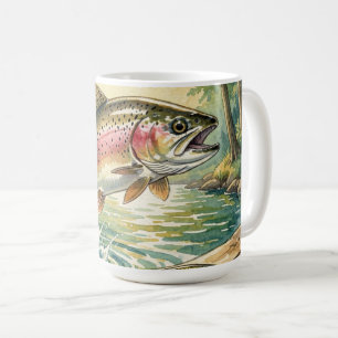 Mug Truite arc-en-ciel sautant dans un ruisseau de for