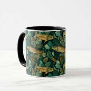 Mug Truite Brune Sophistiquée Poisson Vert Aquarelle