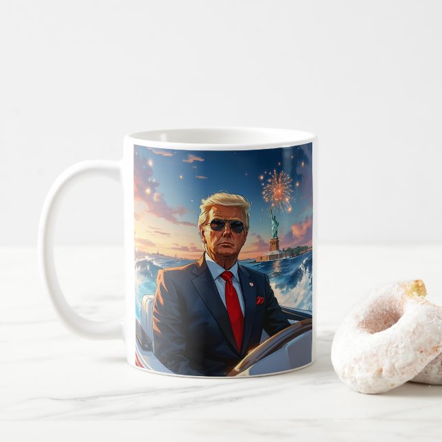 Mug Trump dans Speedboat Statue des feux d'artifice de (Avec donut)