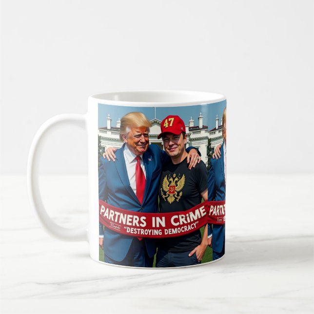 Mug Trump Elon Partenaires dans le crime Art IA (Gauche)