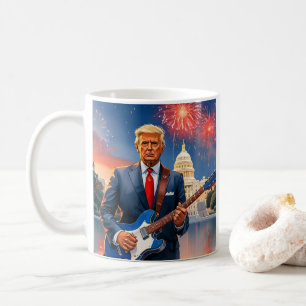 Mug Trump Jouant à la guitare électrique Feu d'artific