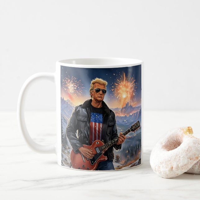 Mug Trump Jouant à la guitare électrique Mont Rushmore (Avec donut)