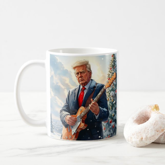 Mug Trump jouant à la guitare électrique par sapin de  (Avec donut)
