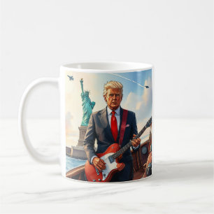 Mug Trump joue de la guitare électrique à la statue de