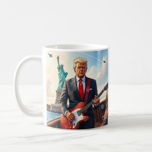 Mug Trump joue de la guitare électrique à la statue de (Gauche)