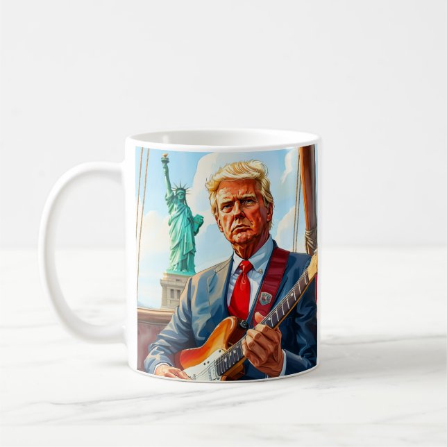 Mug Trump joue de la guitare électrique à la statue de (Gauche)