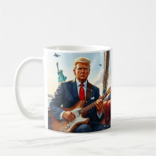 Mug Trump joue de la guitare électrique à la statue de