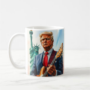 Mug Trump joue de la guitare électrique à la statue de