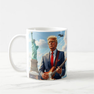 Mug Trump joue de la guitare électrique à la statue de
