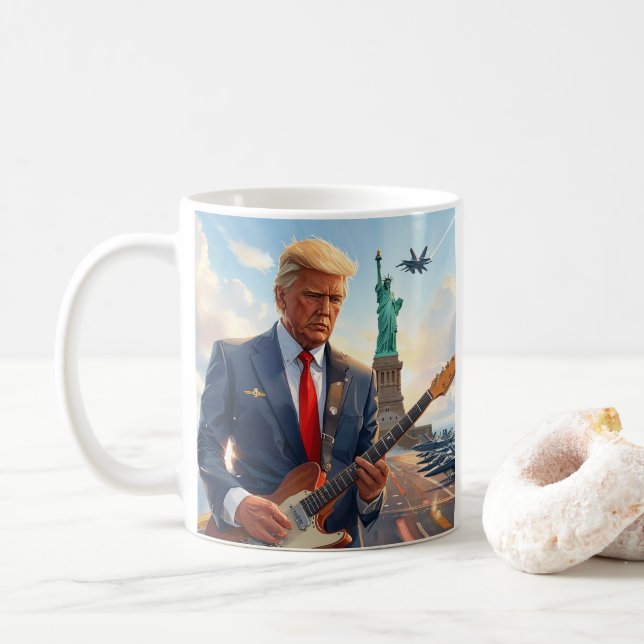 Mug Trump joue de la guitare électrique à la statue de (Avec donut)