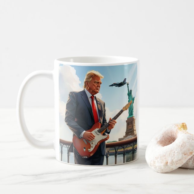 Mug Trump Jouer Guitare Électrique Statue Liberté Drap (Avec donut)