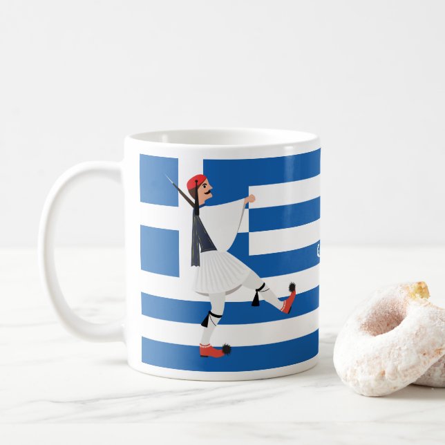 Mug Tsolias (Evzone) avec fustanella et drapeau grec (Avec donut)