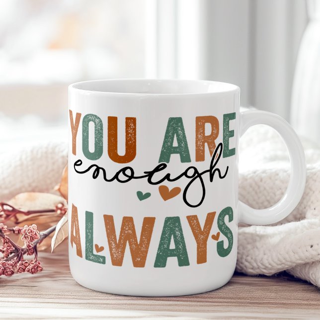 Mug "Tu En Es Assez. Toujours" Lettres Retro Grunge ("You Are Enough. Always" Retro Grunge Letters Coffee Mug)