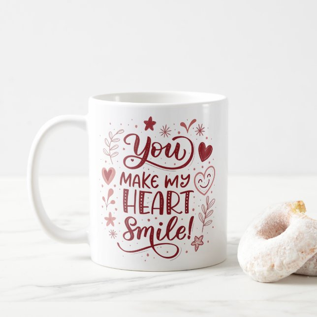 Mug Tu fais de mon coeur Smile Valentine Typographie (Avec donut)