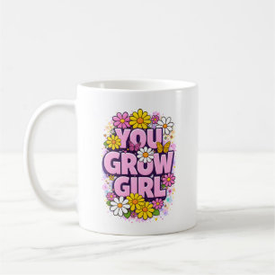 Mug Tu grandis fille - Citation motivationnelle floral