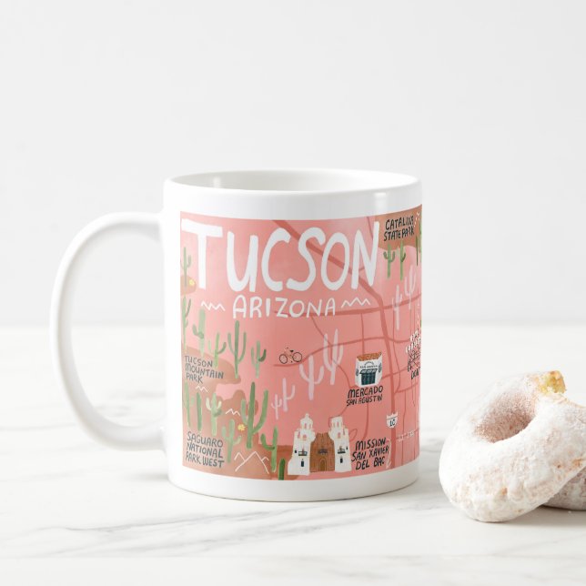 Mug Tucson Arizona Illustrated Map Art (Avec donut)